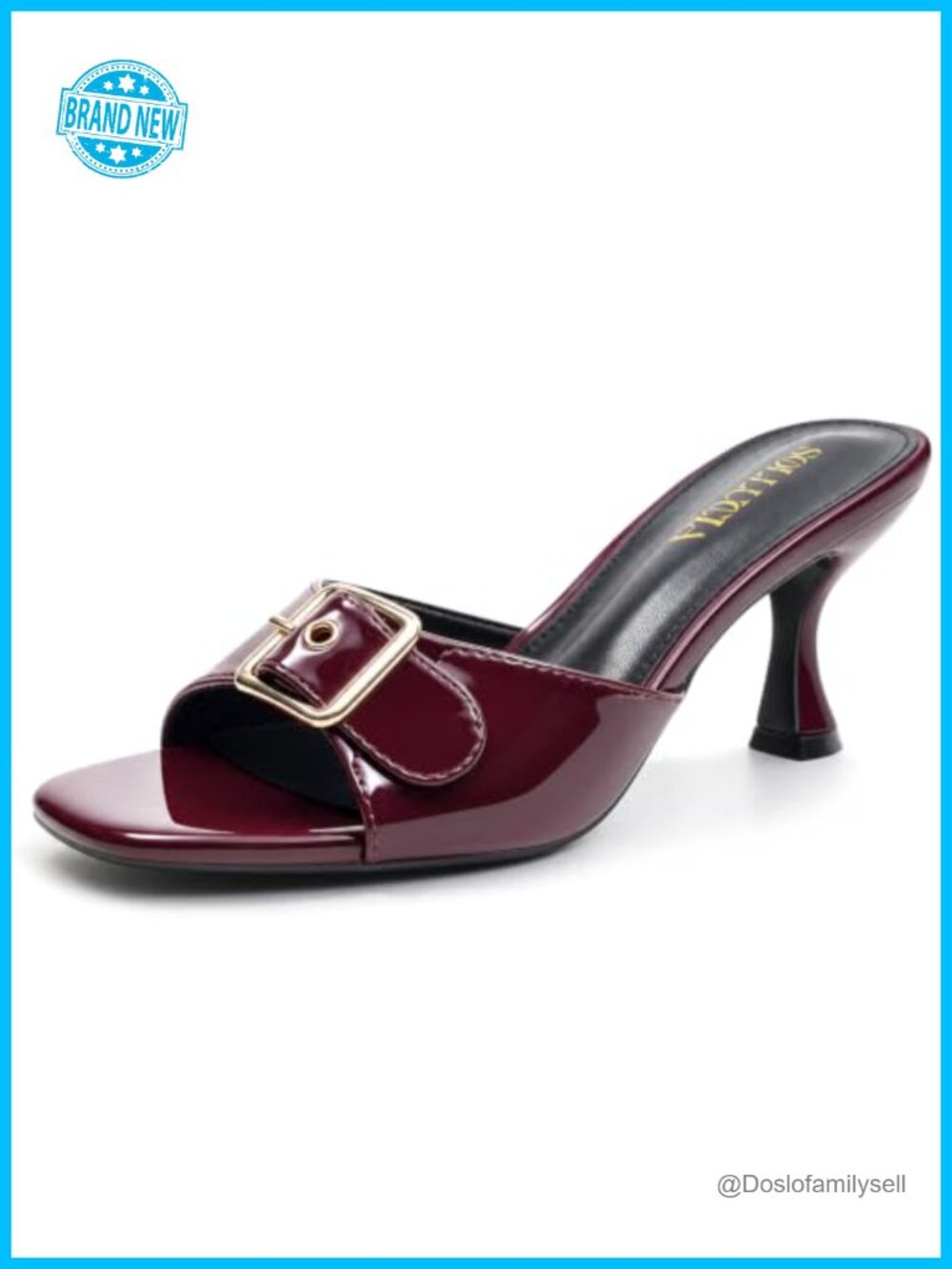 Kitten Heel Mules Square Open Toe Buckle Strap Dressy Heeled Sandals